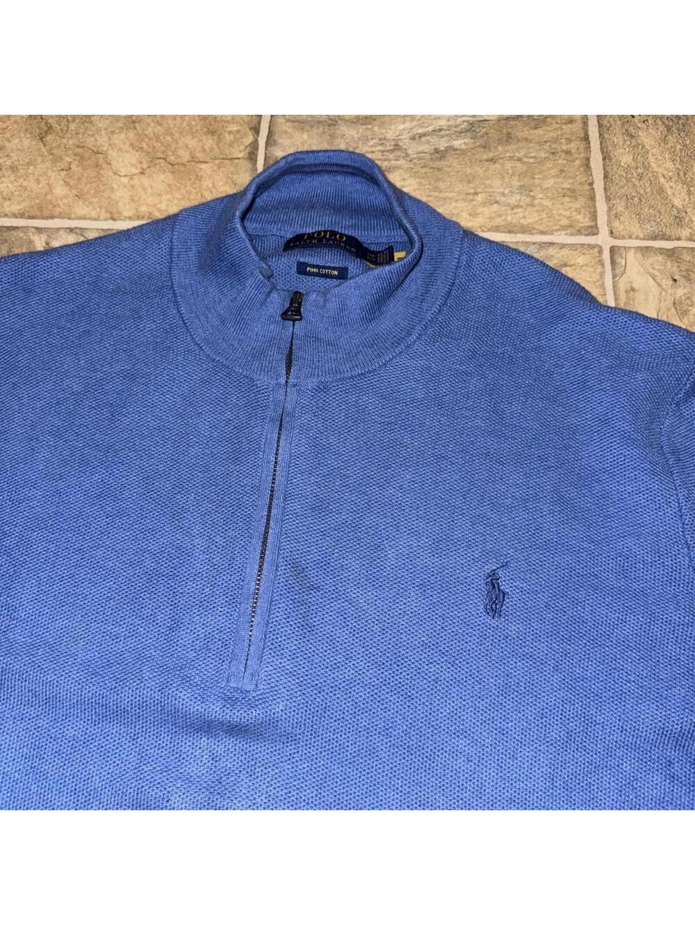 Polo Ralph Lauren Pima cotton double blue quarter zip sweatshirt - Size 2xl XXL - Picture 2 of 5